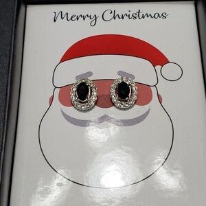 Avon silver tone black stone earrings